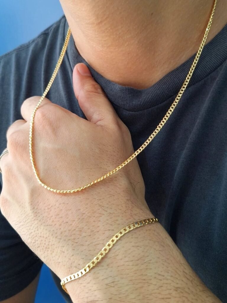 Cadena y pulsera de oro 18K para hombre diseño clásico elegante